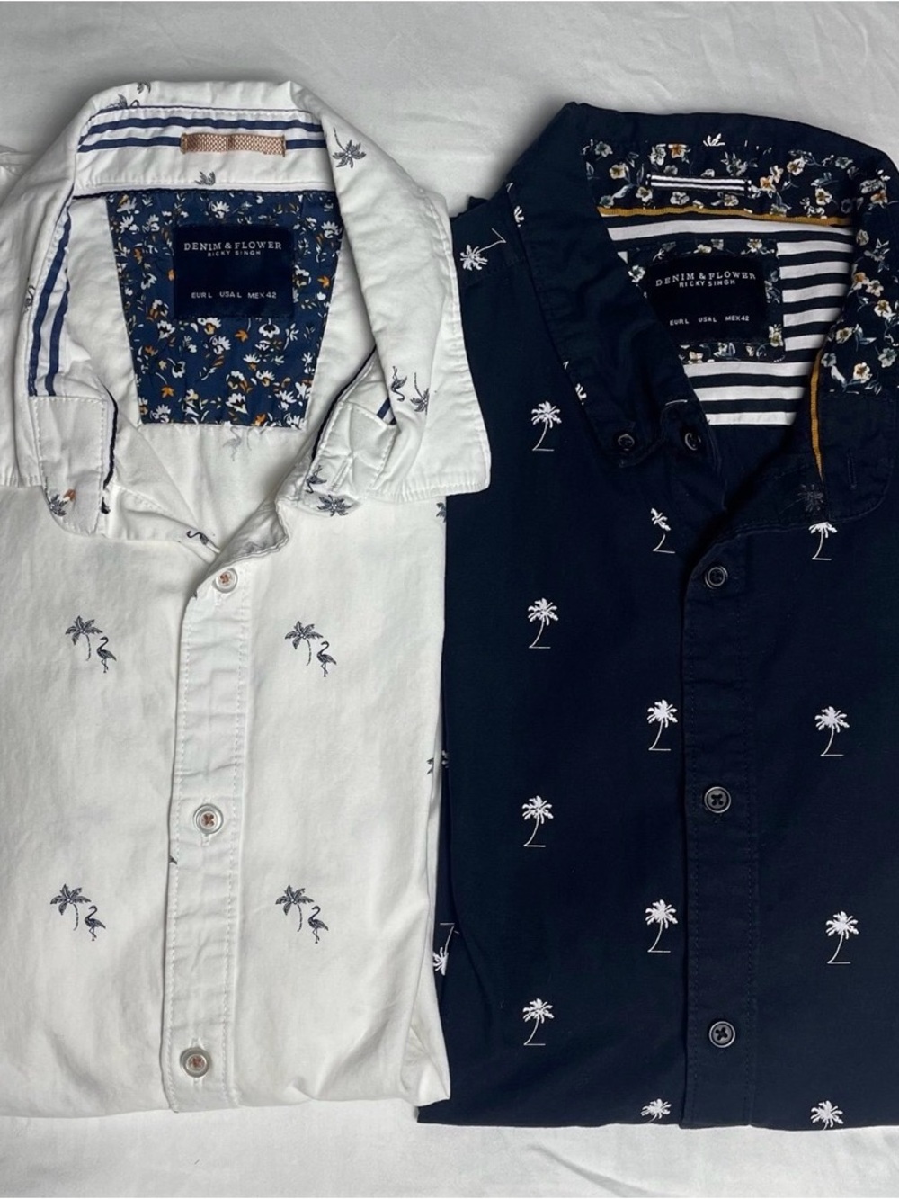 Denim and Flower Black & White Palm Tree Button Up Shirts Large 2-Piece Bundle